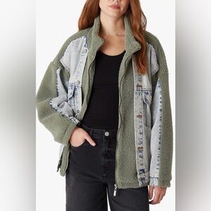 BlankNYC Denim Trucker Vest w/ Faux Sherpa Sz Small Sage Green